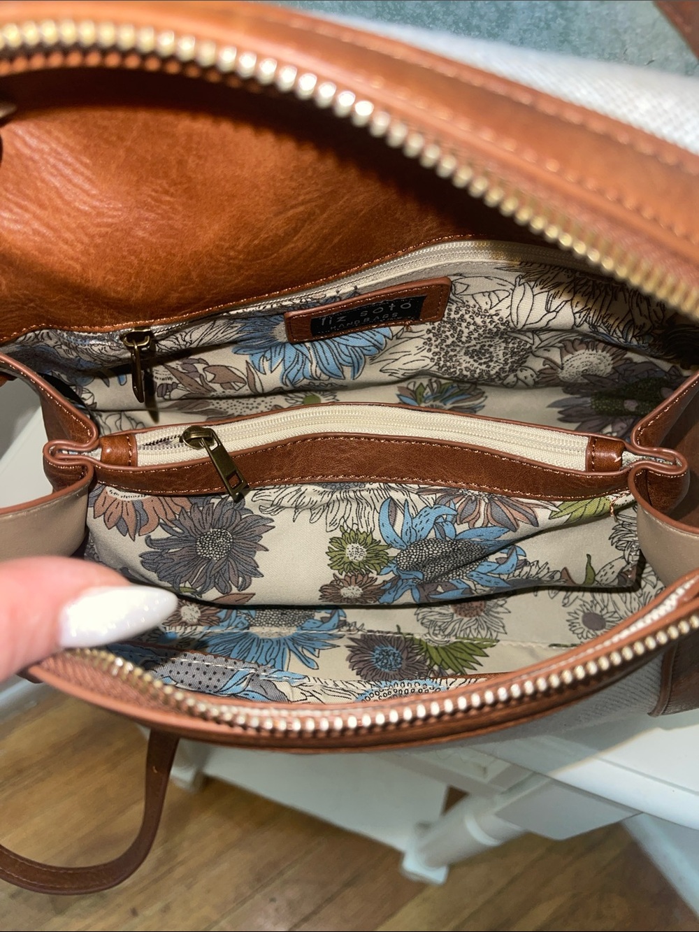 Liz Soto Faux and Canvas Satchel-Brown and Cream - Picture 7 of 13